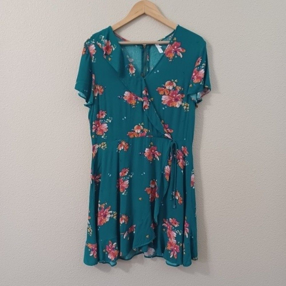 Xhiliration Floral Faux Wrap Mini Dress